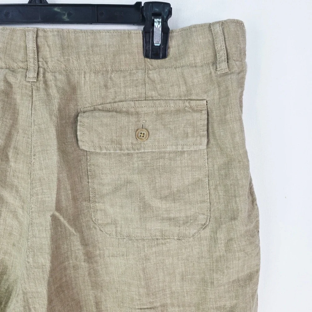 Banana Republic Mens 36X34 Fit 36X33 Tan 100% Linen Pants Flat Front Relaxed Fit